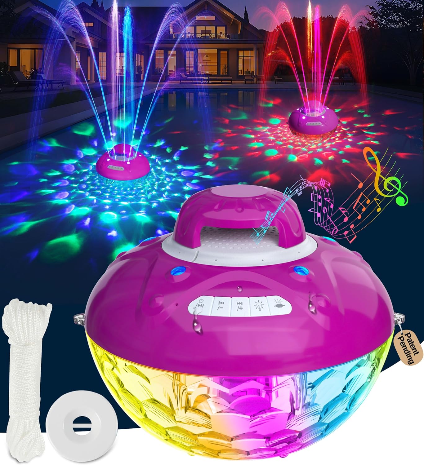 KingSom 3 in 1 Bluetooth Pool Speaker with Fountain Light