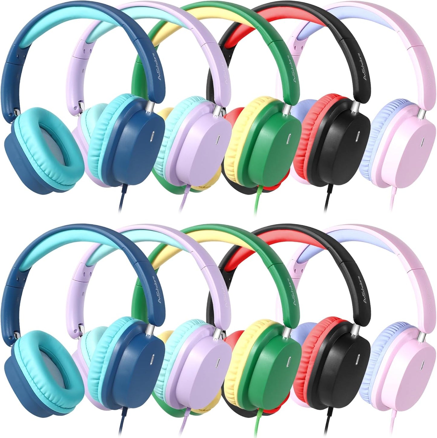Kids Headphones Bulk 10-Pack for School, Wired Over-Ear Set