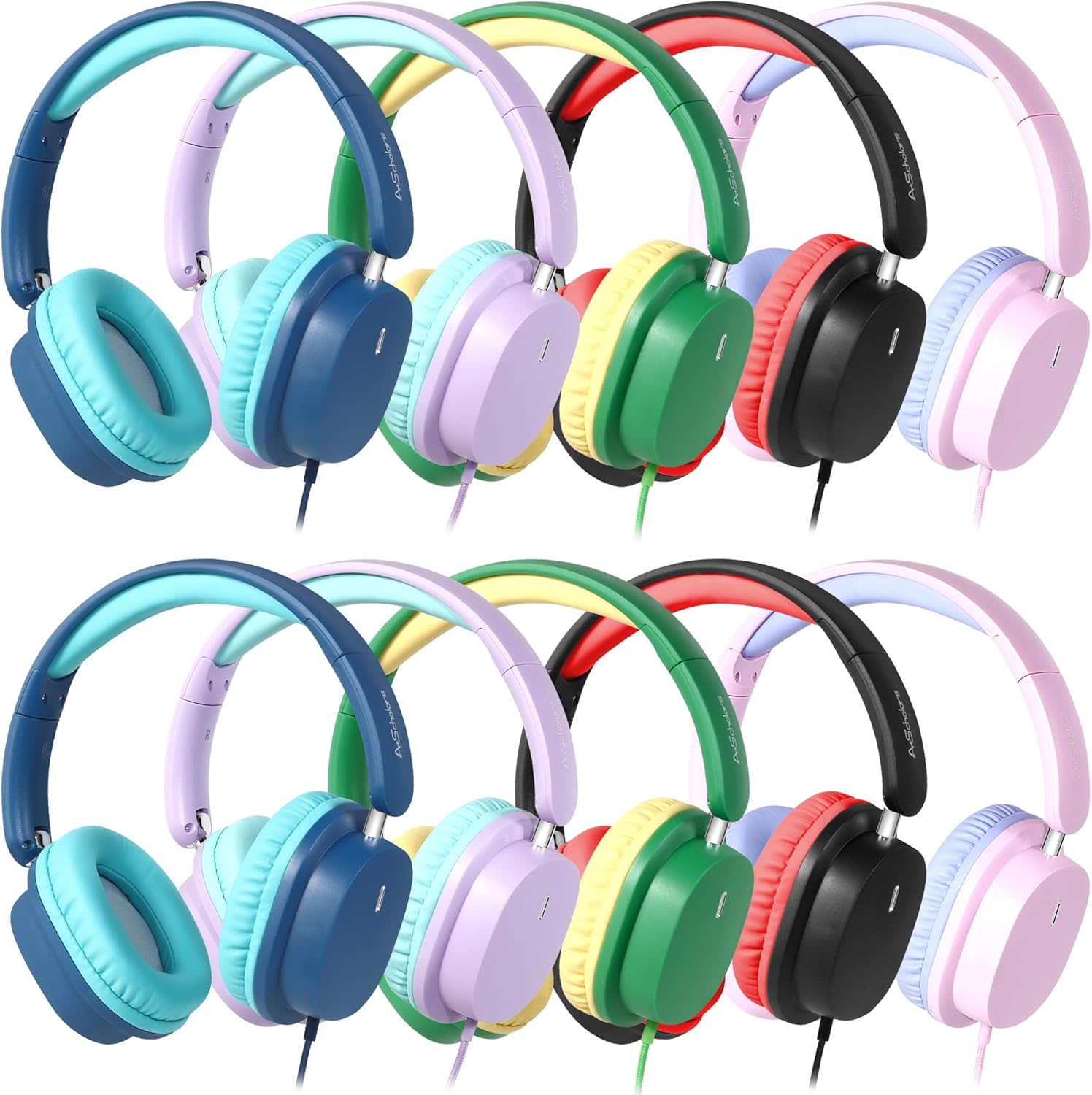Kids Headphones Bulk 10-Pack for School, Wired Over-Ear Set