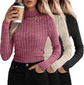 3 Pack Women's Mock Turtleneck Sweaters - Lightweight Ribbed Tops Made