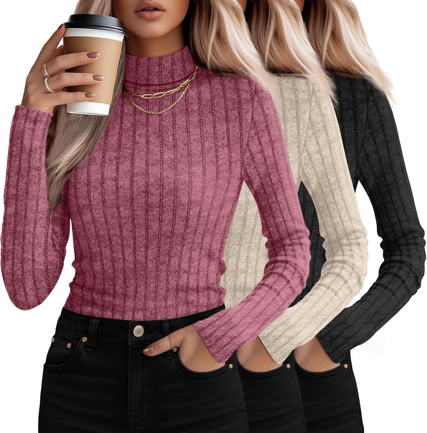 3 Pack Women's Mock Turtleneck Sweaters for Stylish Comfort
