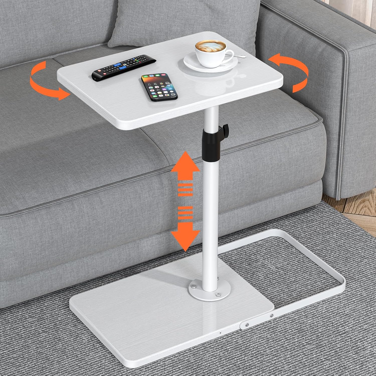 Adjustable Height TV Tray Table for Couch with 360 Swivel Design