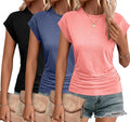 Zeagoo Womens Ruched Cap Sleeve T Shirt - Flattering, Stretchy Fit