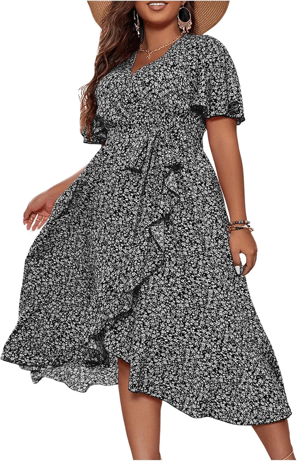 Floerns womens A-Line Floral Print Midi Dress for Summer Fun