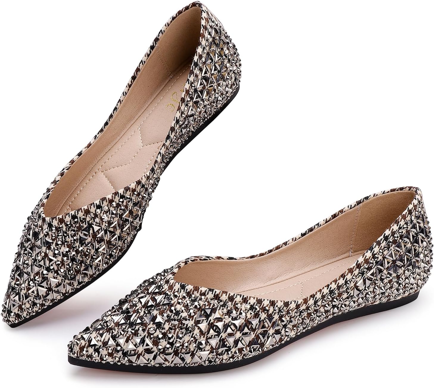 Comfortable Rhinestone Pointed Head Ballet Flats for Women