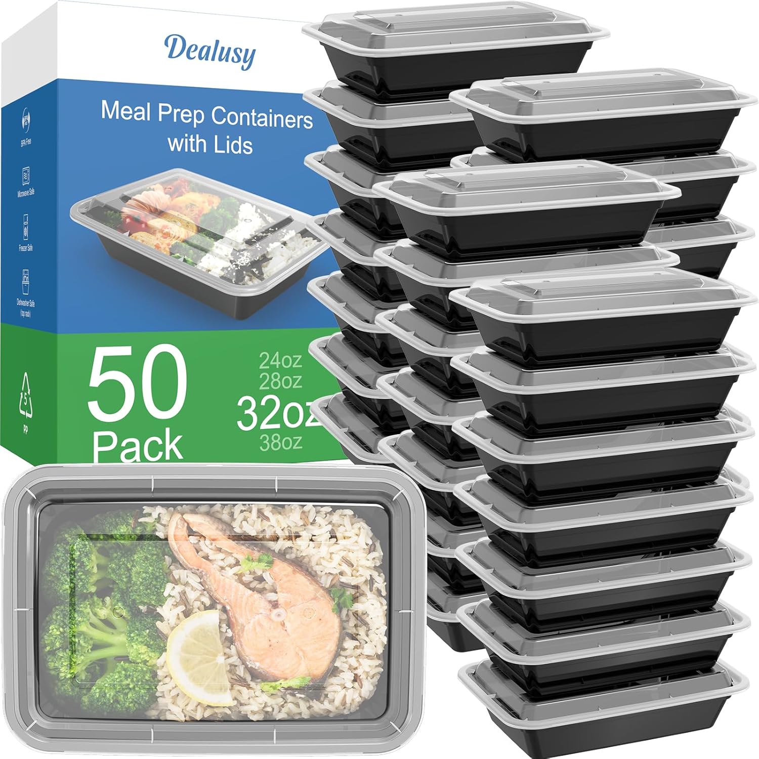 32 oz Meal Prep Containers - 50 Pack for Easy Food Storage
