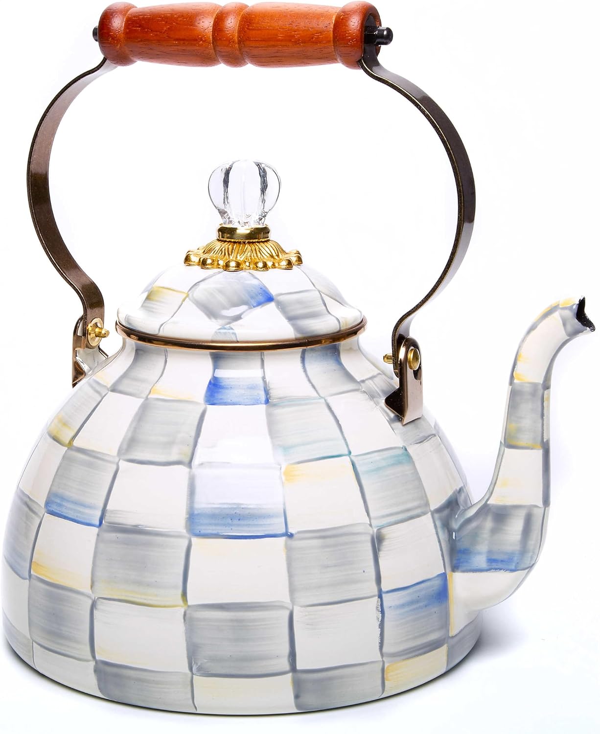 Stylish Grey-and-White Sterling Check Tea Kettle for Stovetop