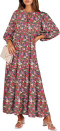 Boho Maxi Dress V Neck Puff Sleeve Floral - Flowy Summer Swing