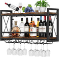 Wall Mounted Wine Rack Bottle & Glass Holder - Retro Wood Metal
