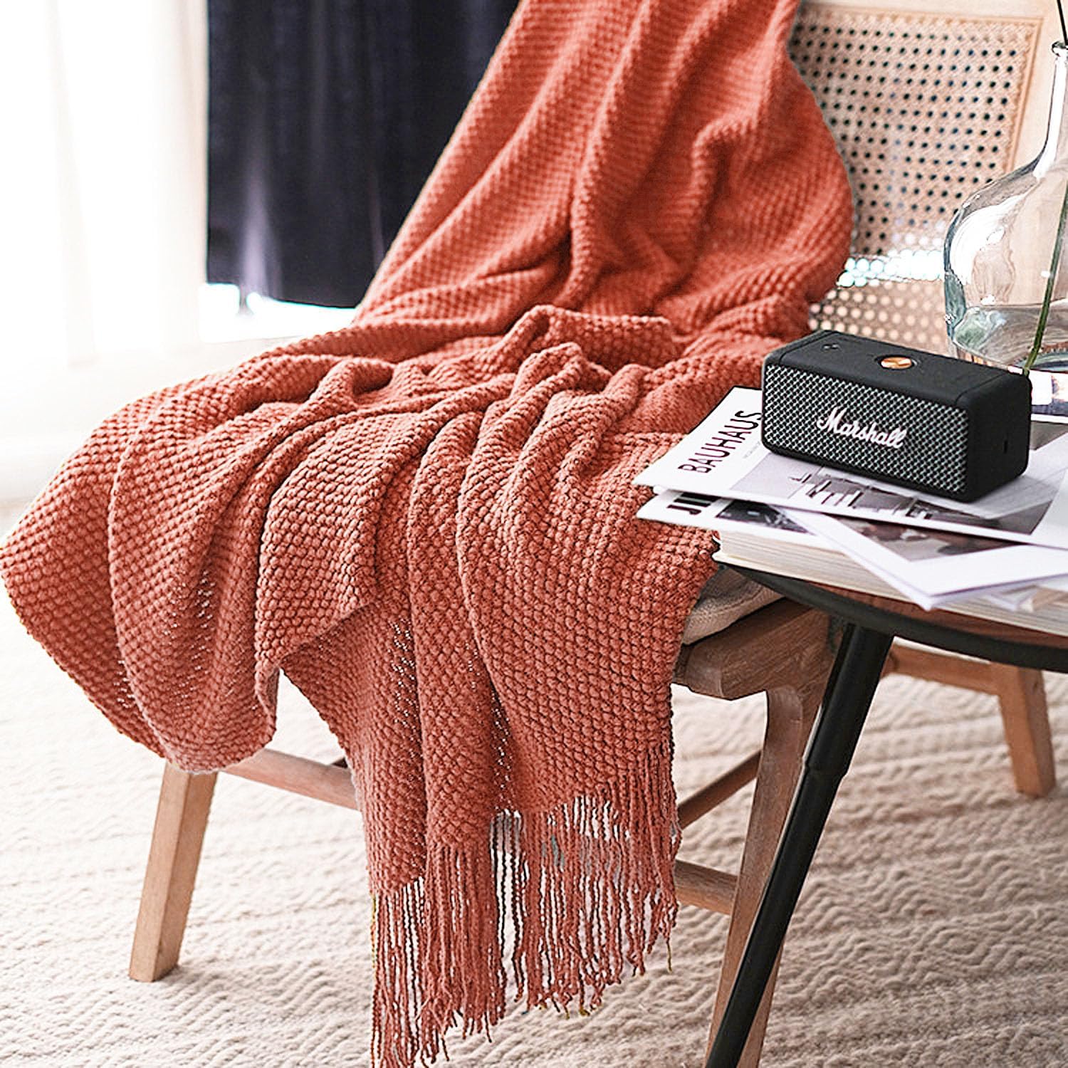 LOMAO Knitted Throw Blanket with Tassels for Cozy Home Decor