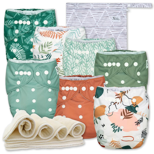 Nora's Nursery Cloth Diapers 7 Pack - Reusable, Waterproof, One Size Fits All