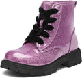 Girls Glitter Ankle Boots Lace Up Waterproof Combat Shoes - Easy shiny