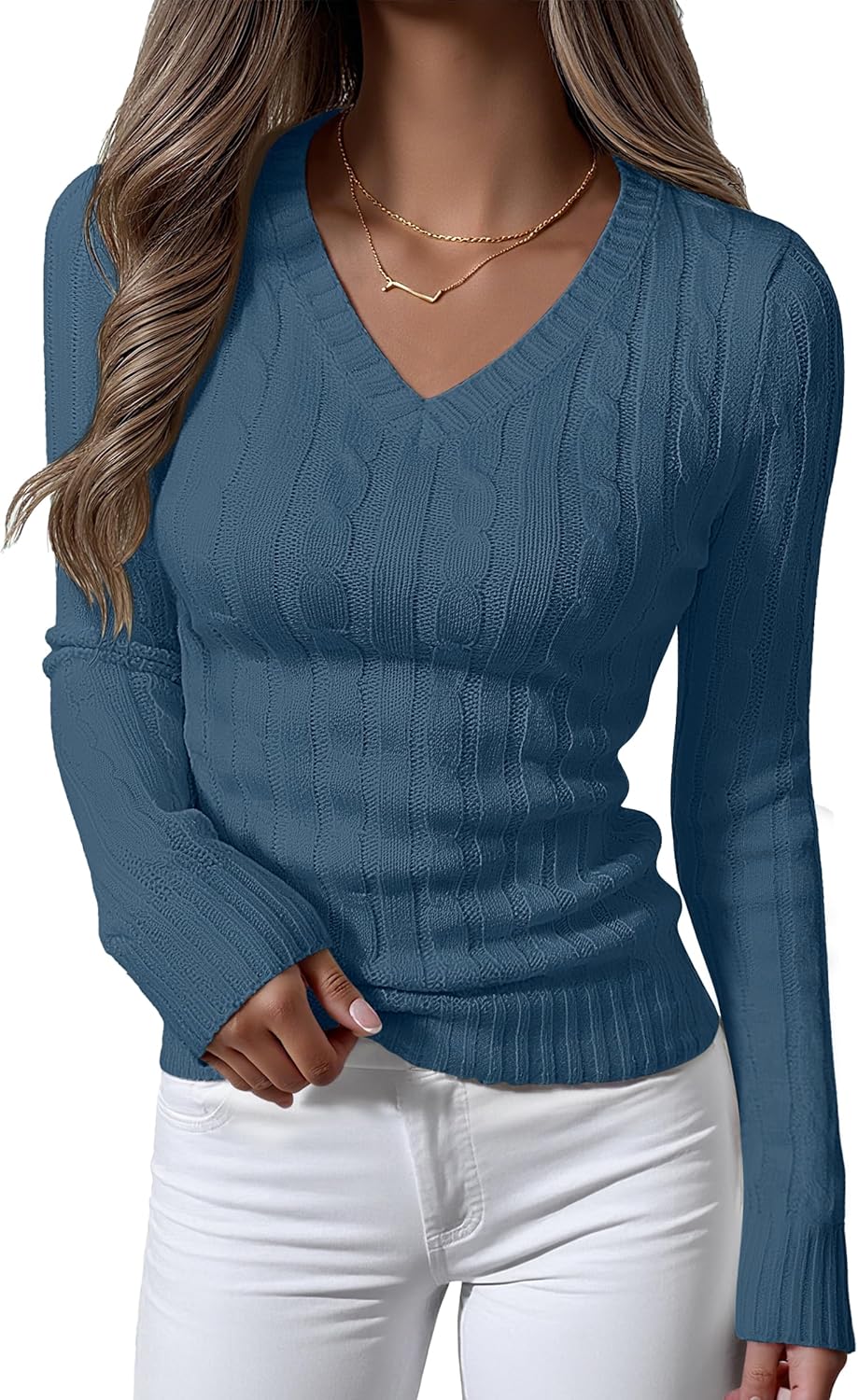 Womens Long Sleeve Cable Knit Sweater for Fall Fashion Style