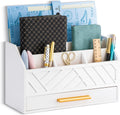 white Wood Desk Organizer and Accessories with Drawer - Stylish Desk