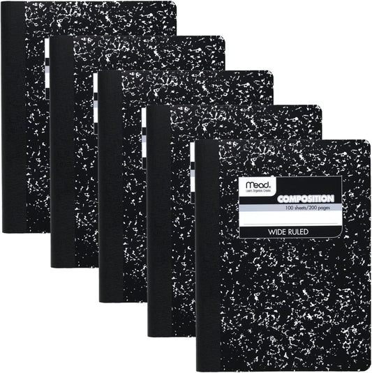 Mead Wide Ruled Composition Notebooks, 100 Sheets, 5 Pack