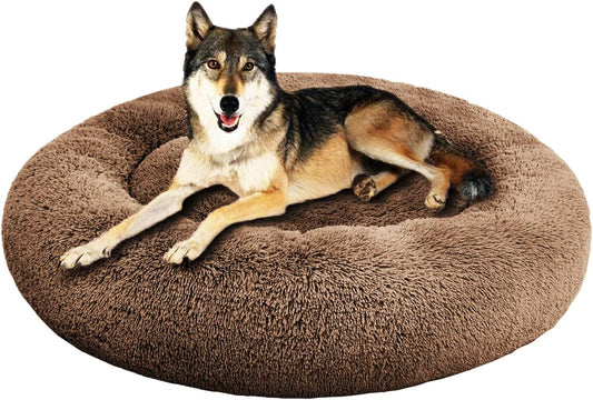 SAVFOX Plush Calming Donut Dog Bed for Small to X-Large Breeds