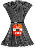 Zip Ties 14 in 1200pcs - Heavy Duty 50lb Cable Ties for Indoor Outdoor