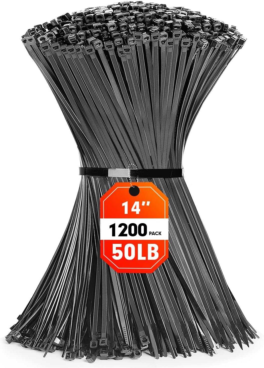 RAZCC 1200pcs 14 Black Cable Ties - Strong Self-Locking Zip Wire for Indoors & Outdoors