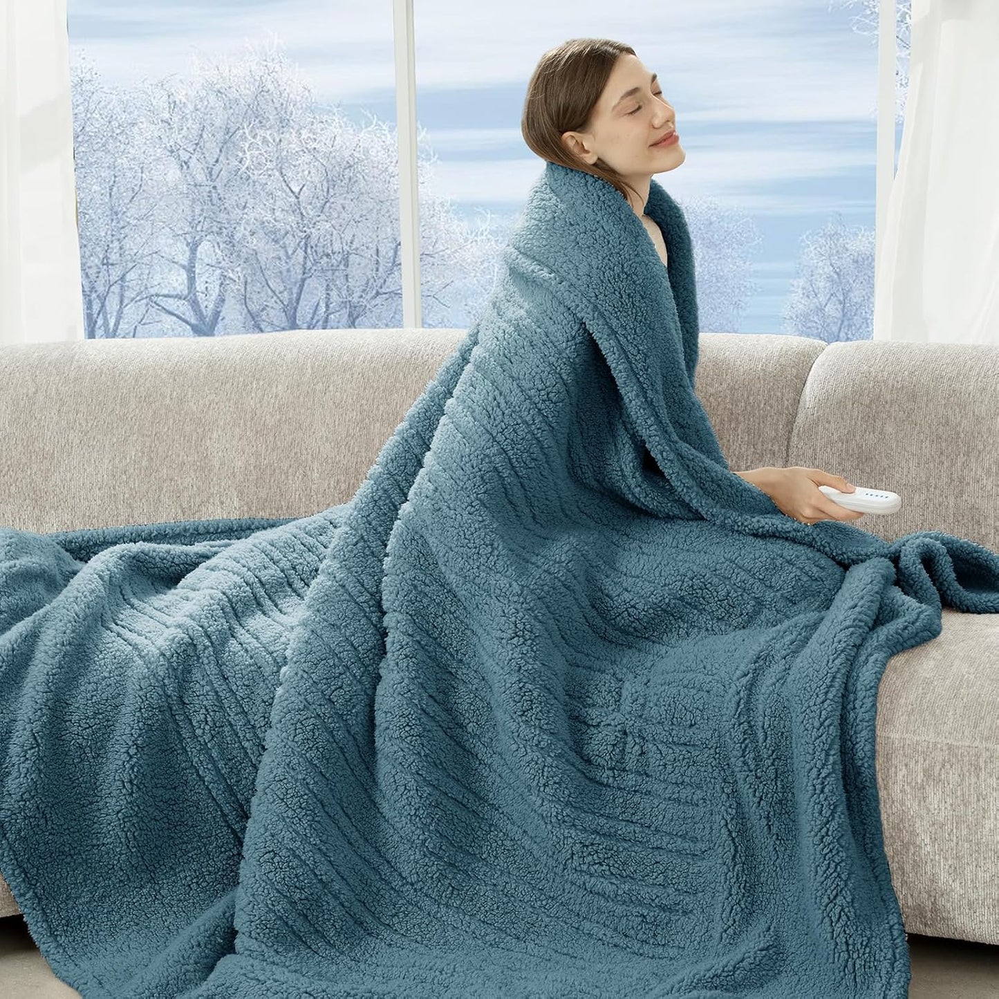 Heated Blanket Twin 62inX84in - Soft Double Sided Sherpa
