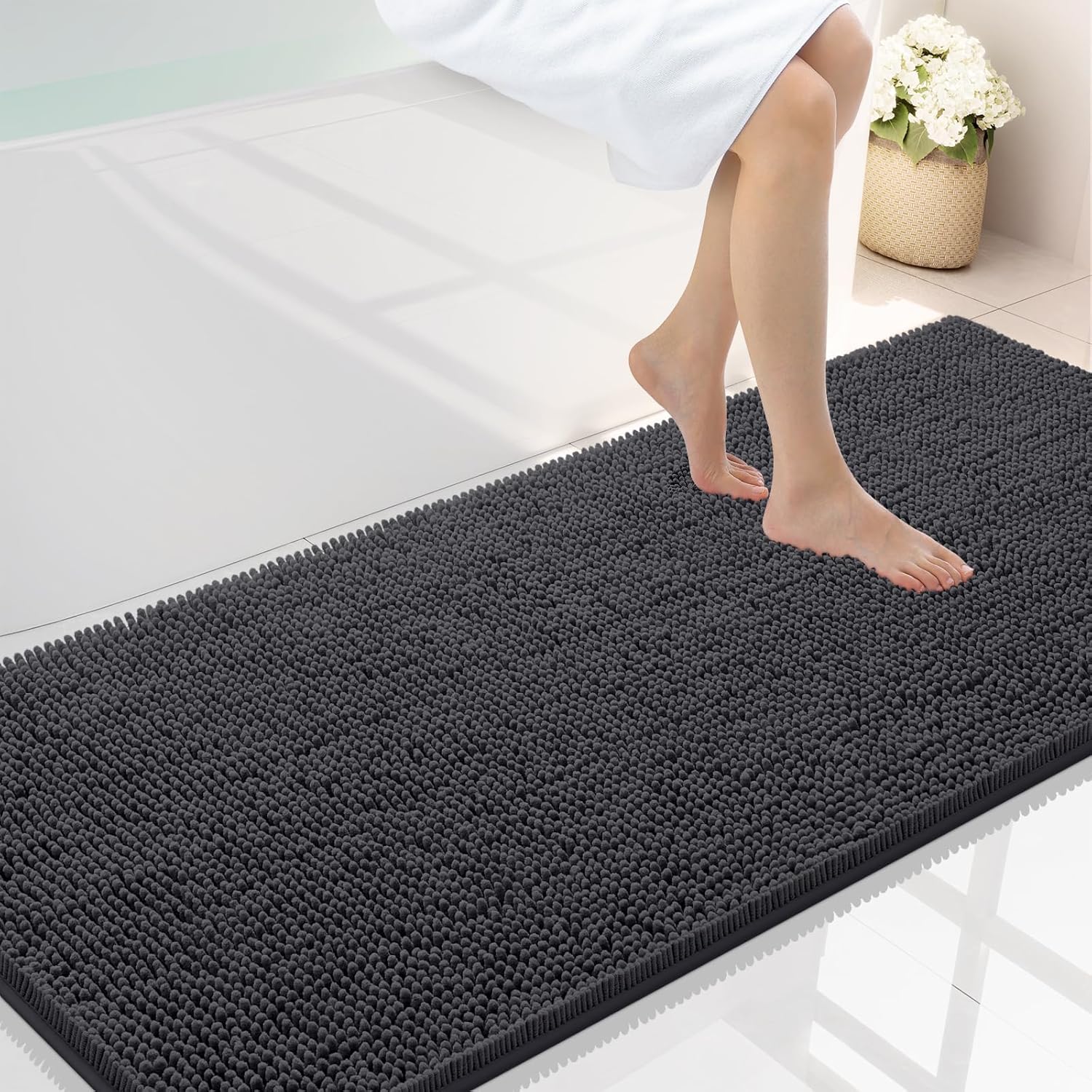 Smiry Luxury Chenille Bathroom Rugs 59x24 for Soft Comfort