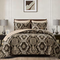 WONGS BEDDING 7 Pieces Comforter Set King Size - Brown Damask Luxury