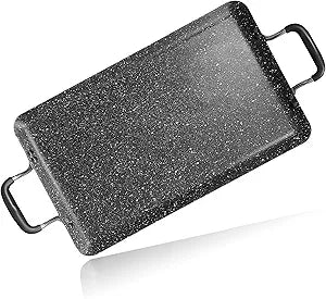 Alpine Cuisine Aluminum Marble Double Griddle Pan for Cooking