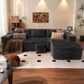 104 in Cloud Sectional Sofa in Grey Plush Corduroy - L-Shape Chaise