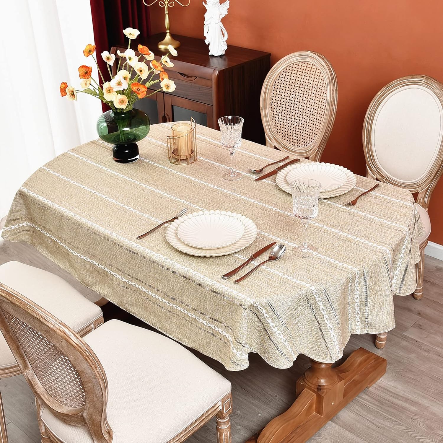 Rustic Oval Cotton Linen Tablecloths for Farmhouse Style Dining