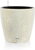 13x12 Self Watering Planter White Gold Crackle - Floor Pot with Wheels