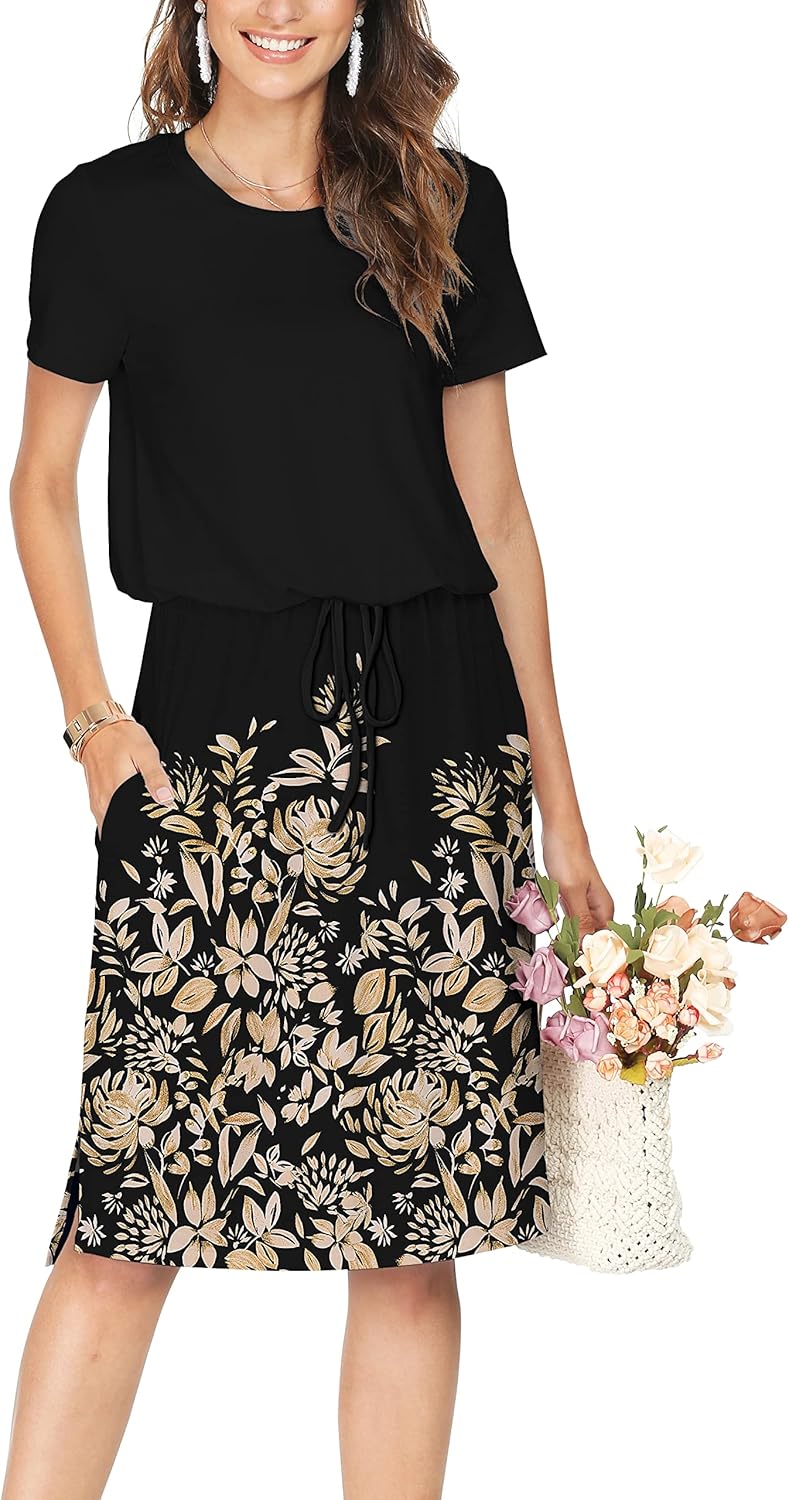 Simier Fariry Womens Summer Hide Belly Knee Length Travel Dress
