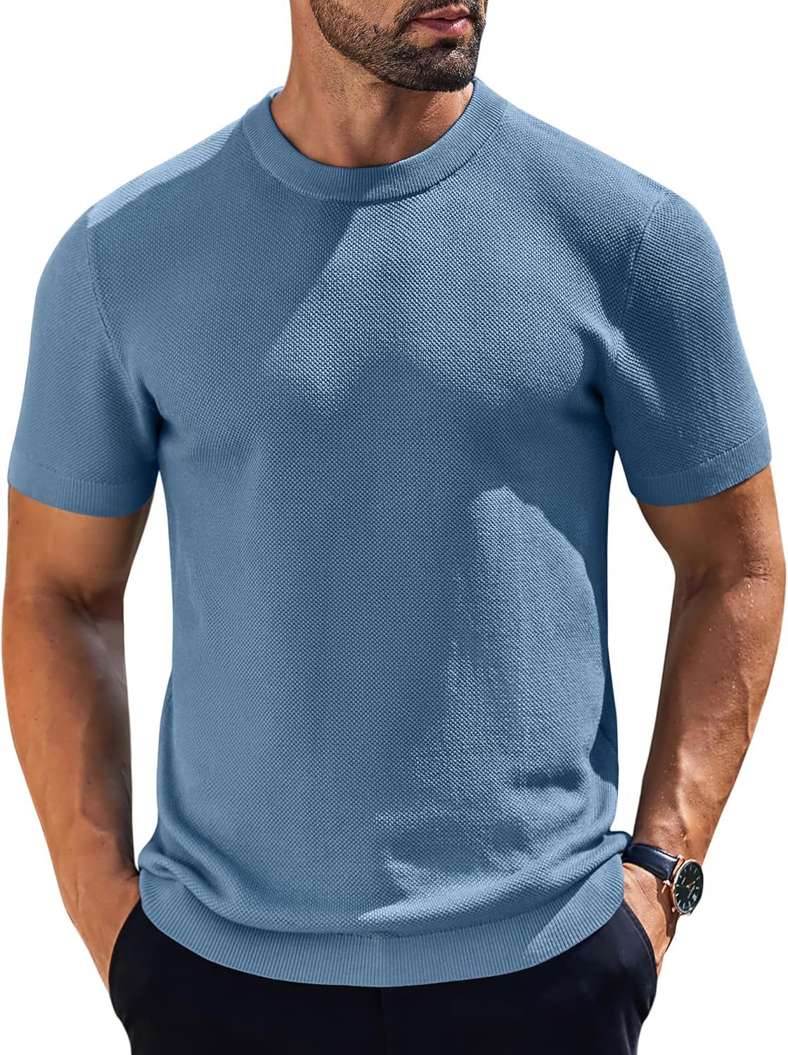 Men's Knit T-Shirts Short Sleeve Crewneck Casual Tees