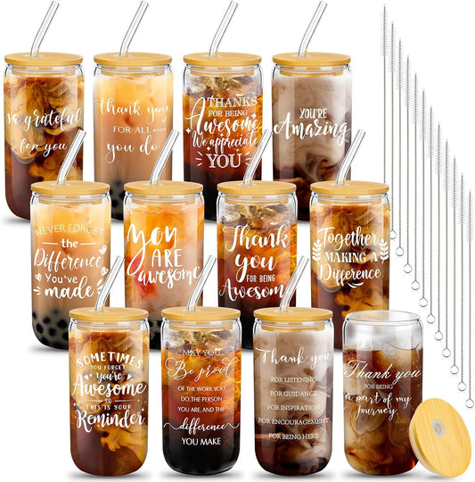 12 Set Employee Appreciation Gifts with Stylish Glass Cups