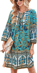 Bluetime Women Casual Summer Dress Boho V Neck 3/4 Sleeve Babydoll can
