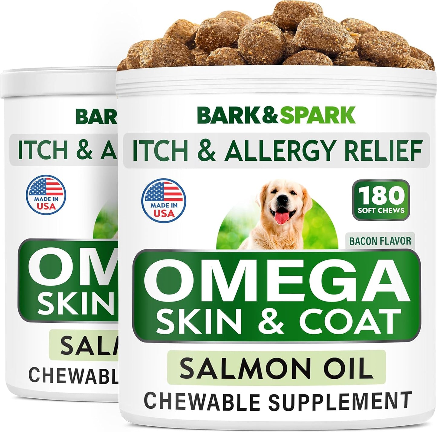 BARK&SPARK Omega 3 for Dogs - Fish Oil Treats for Shedding