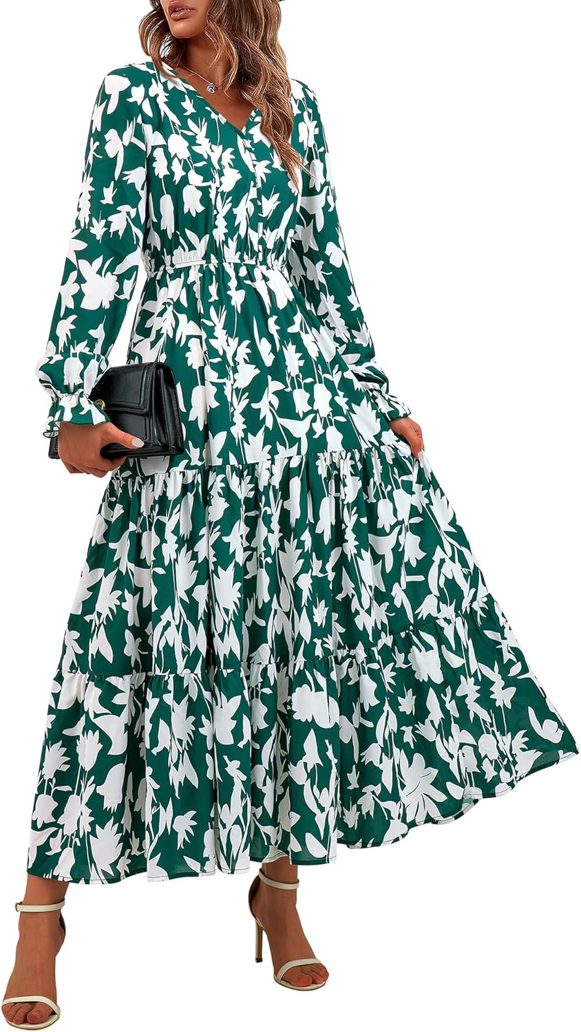 BTFBM Women Fall Dresses 2025 Casual Long Sleeve V Neck Maxi