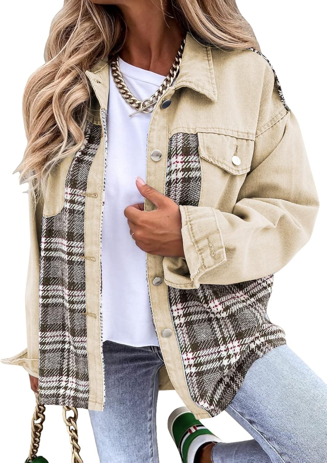 Oversized Denim Jacket for Women - Casual Long Sleeve Shacket