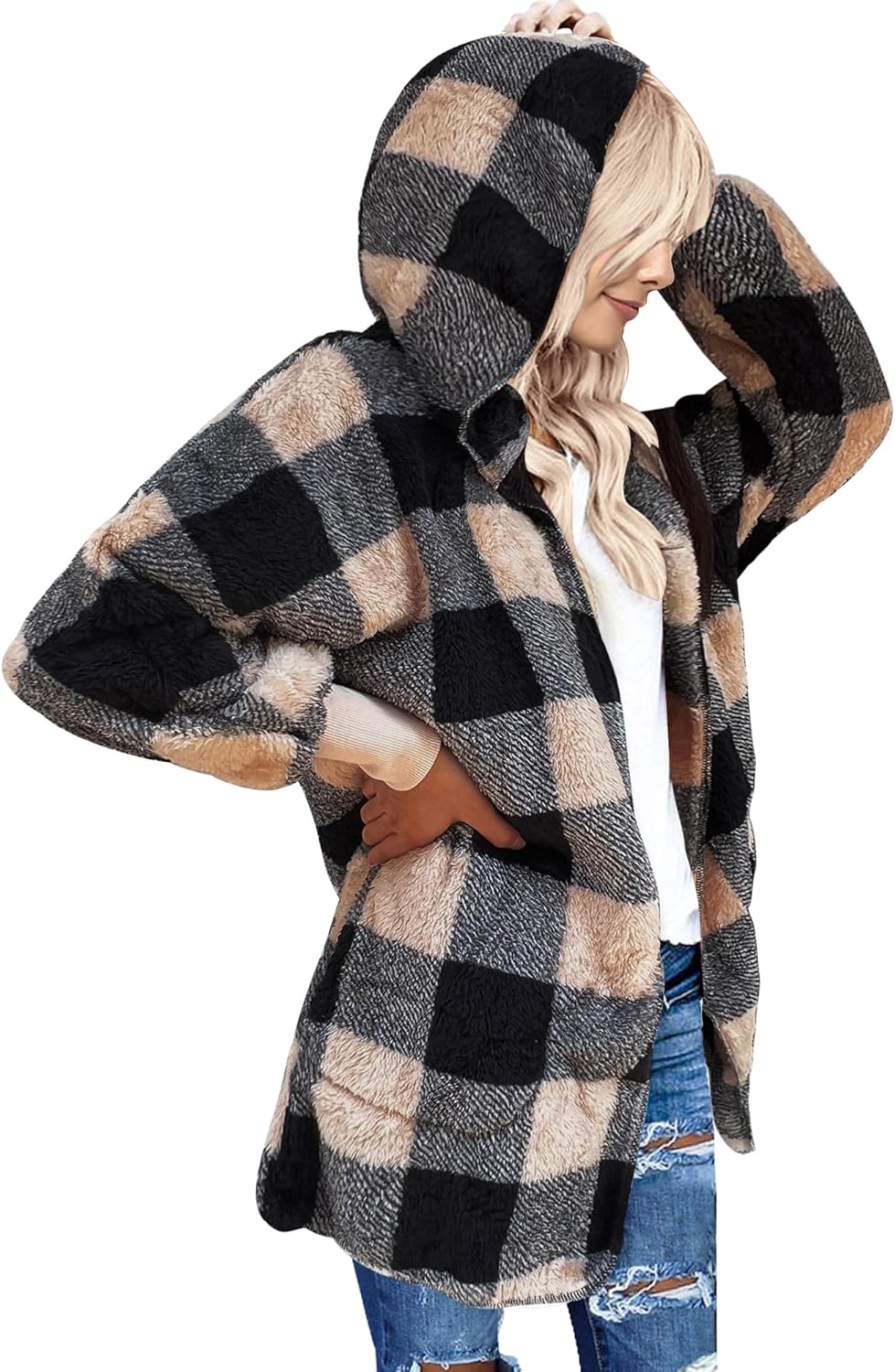 Oversized Fleece Hooded Cardigan for Women - Cozy Winter Wear
