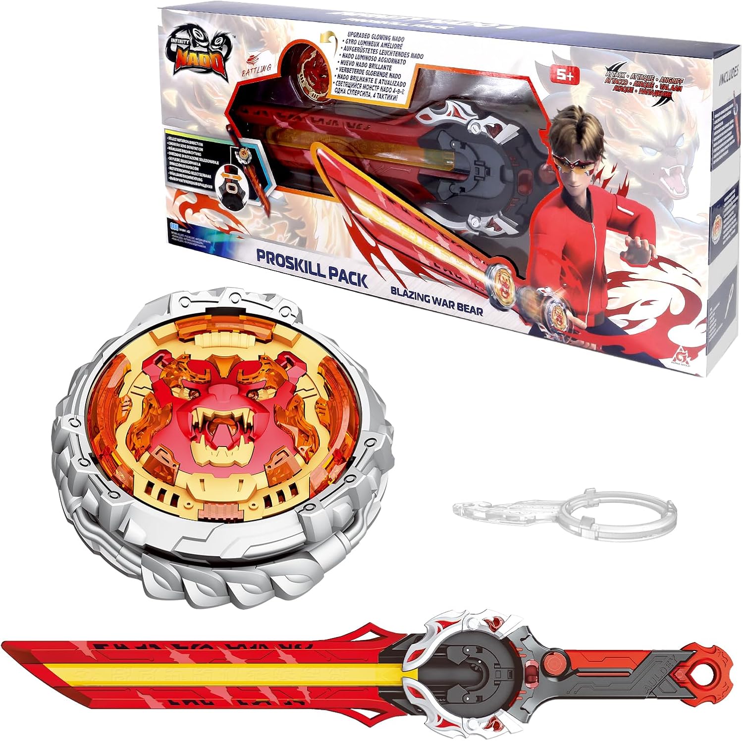 INFINITY NADO Illuminated Metal Spinning Top with Sword Launcher