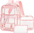 Large Clear Backpack for Women Men with Lunch Box and Pencil Bag