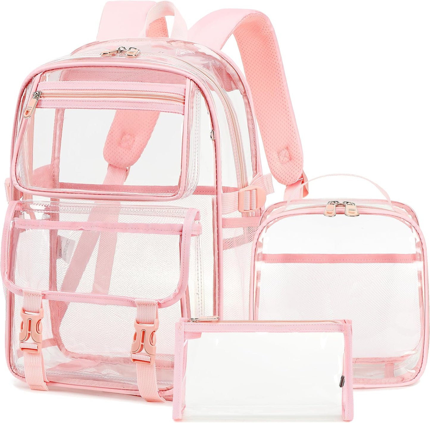 Large Clear Backpack for Women Men with Lunch Box and Pencil Bag