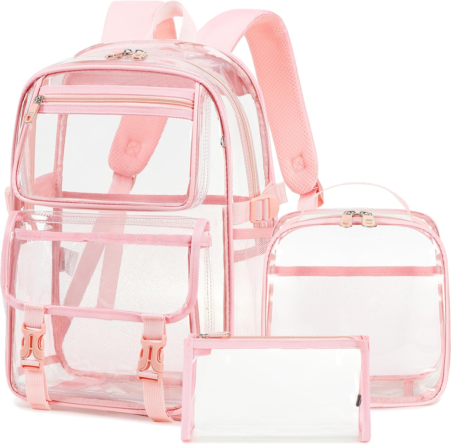 Large Clear Backpack for Women Men with Lunch Box and Pencil Bag