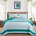 DJY Striped Quilt Set King Size Teal Boho Bedspread - All Season