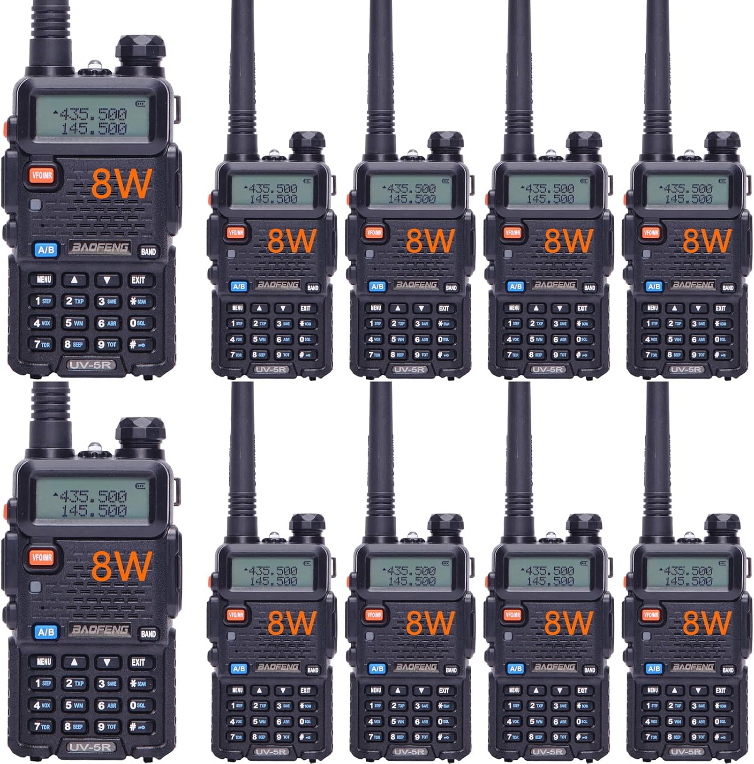 Baofeng UV-5R Dual Band Two Way Radio Pack of 10 for Adults