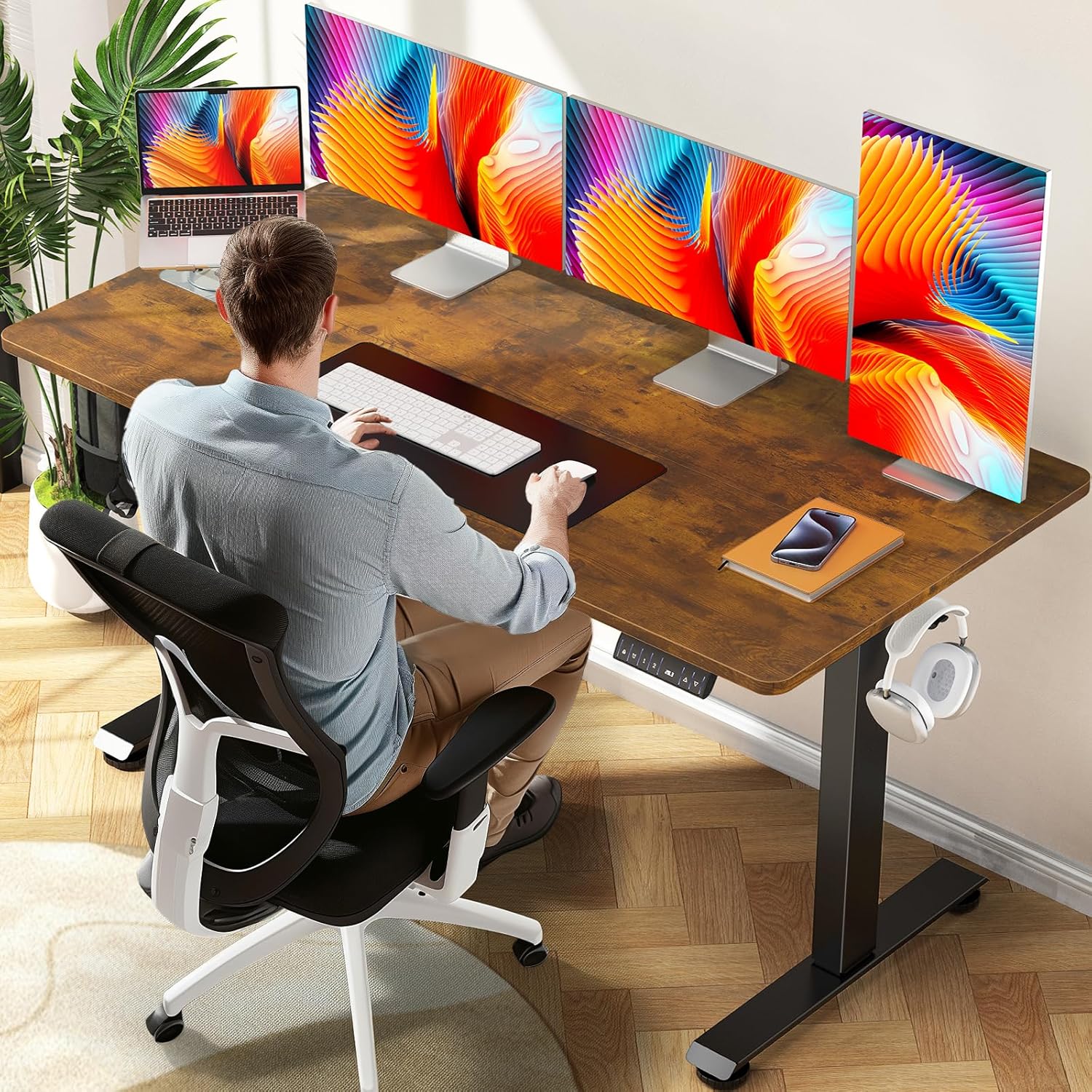 Veken 55 Inch Brown Desk: Amplify Your Workspace