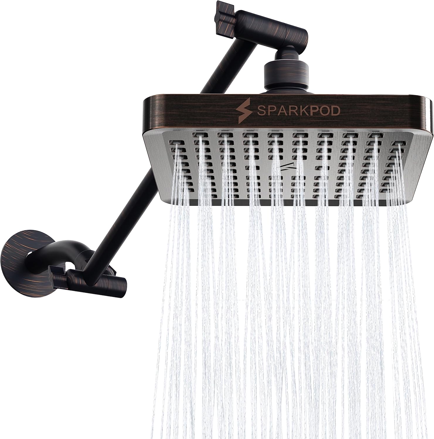 SparkPod Square Rain Shower Head with Adjustable Extension Arm