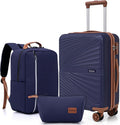 3 Piece Carry On Luggage Set 20in with Spinner Wheels - Durable ABS
