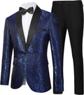 Men's Floral Dinner Party Prom Wedding Stylish Tuxedo Suit - Jacquard