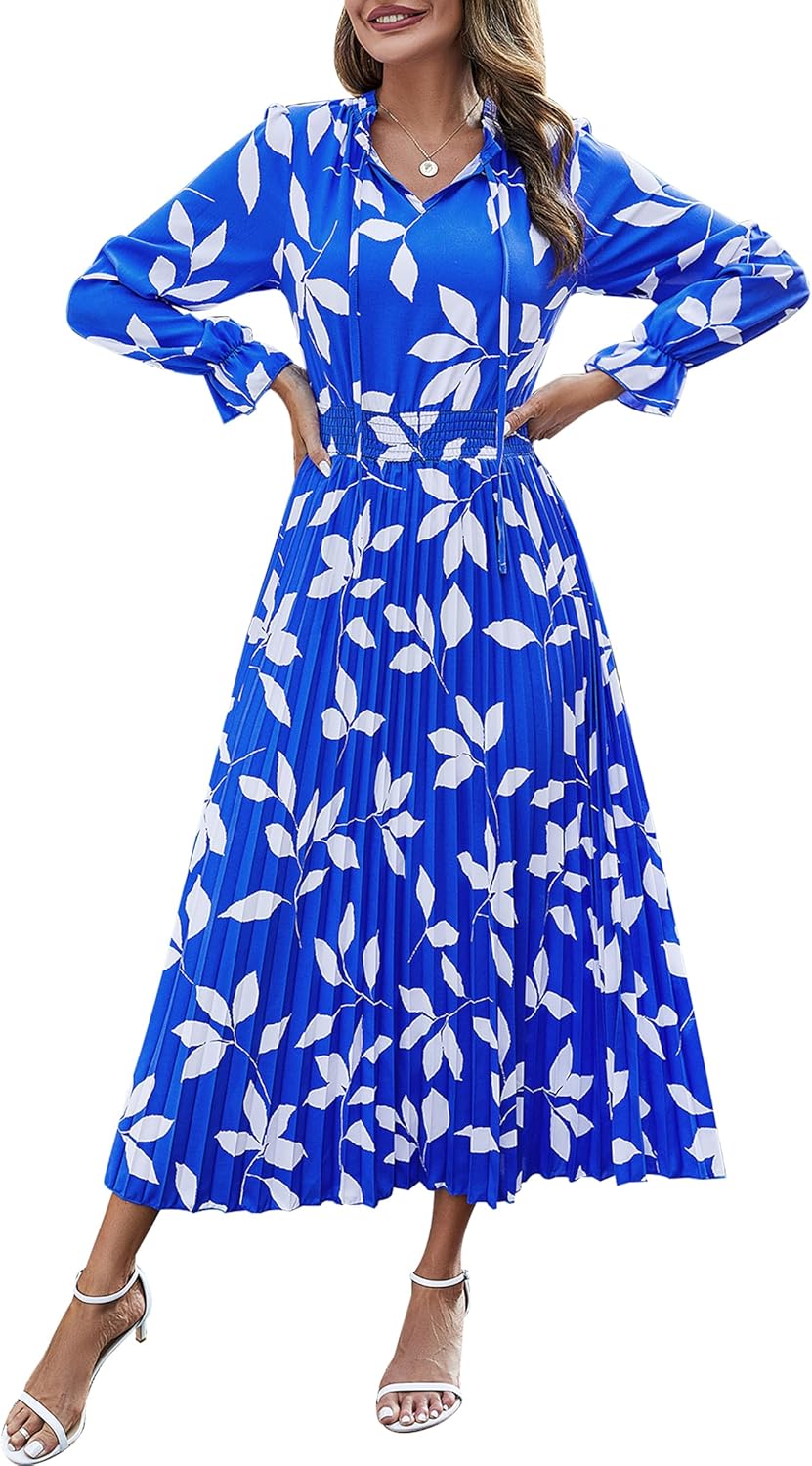PRETTYGARDEN Women's Midi Dress: Elegant Swiss Dot Flowy Style