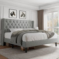 King Size Platform Bed Frame with Button Tufted Headboard - Quiet