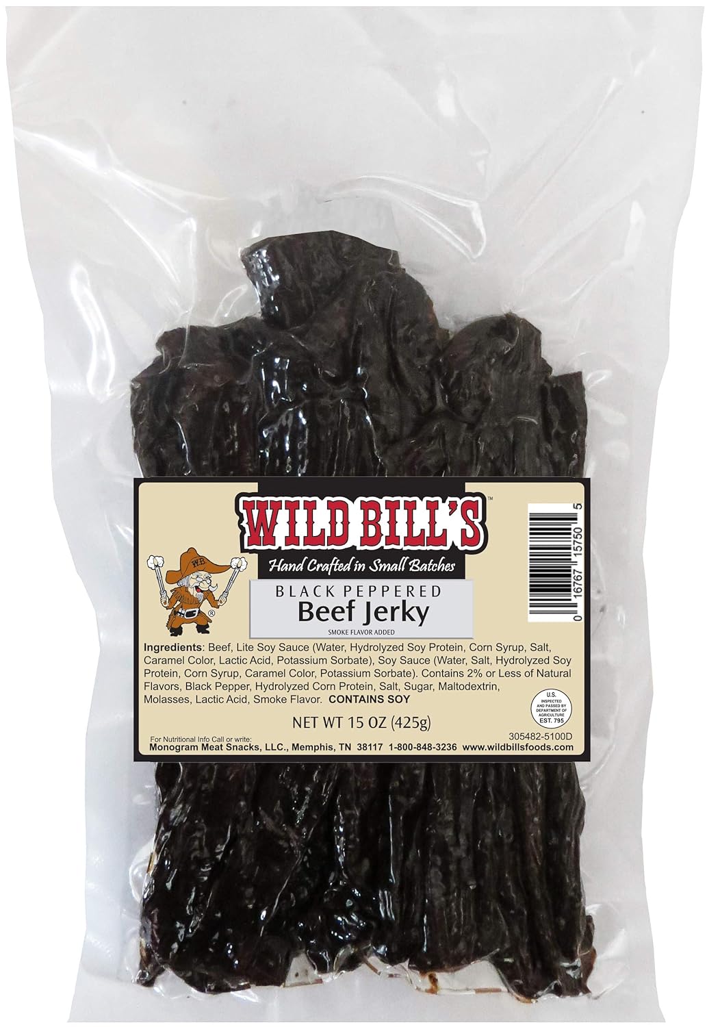 Wild Bills Black Peppered Beef Jerky Strips - 15oz of Flavor